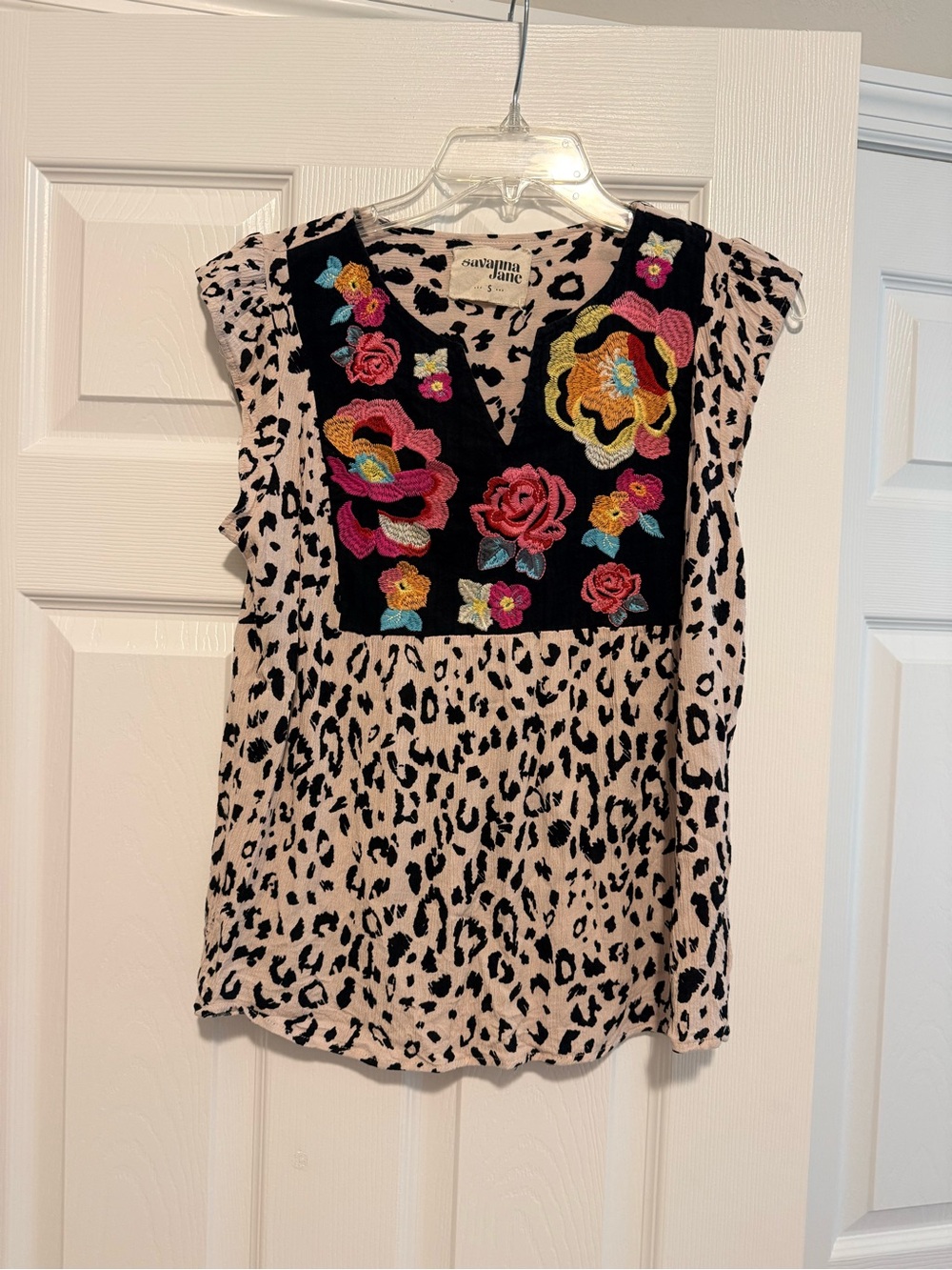 Savanna Jane Leopard Print Camisole with Embroidered Floral Bib